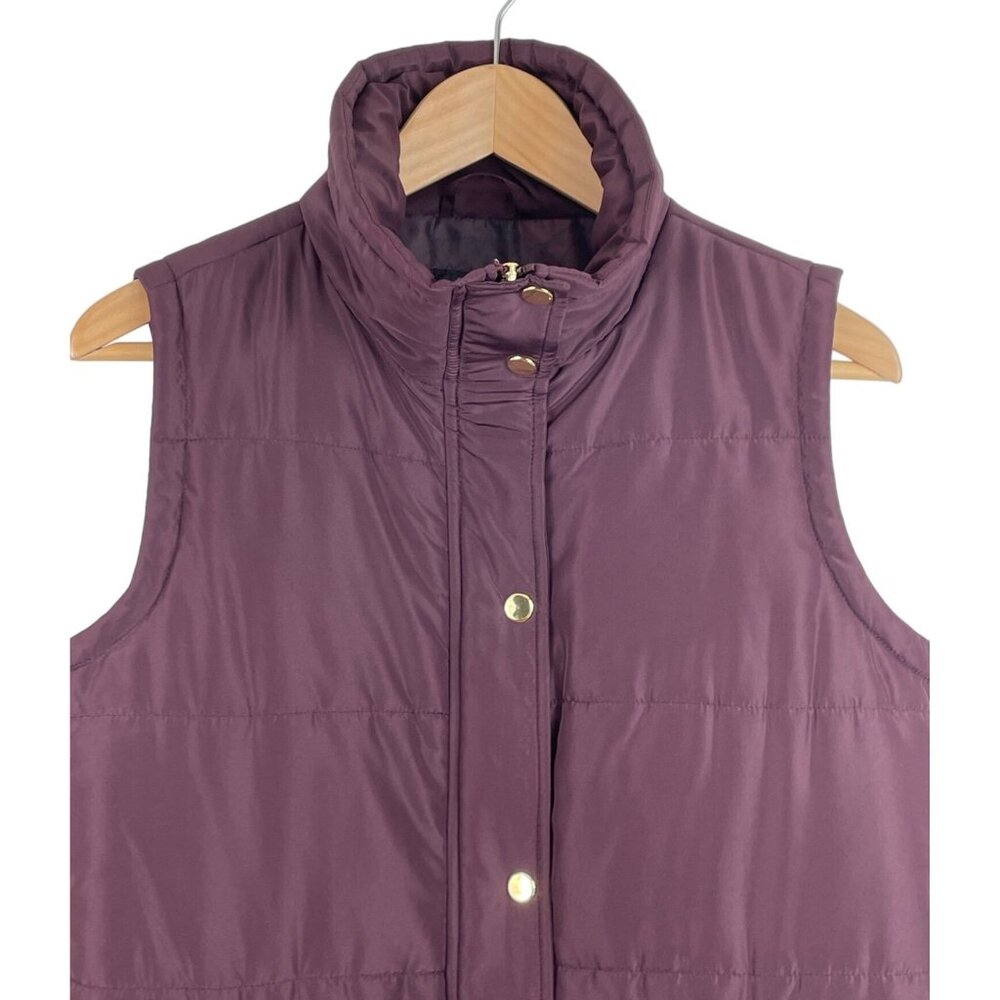 Style & Co Womens Size Medium Burgundy Puffer Vest w/Gold Zipper & Snaps - Picture 4 of 10